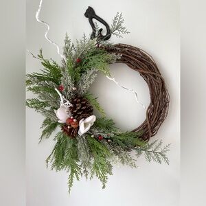 Wreath Flippers Handcrafted 14" Icy Woodland Winter Cedar Wreath